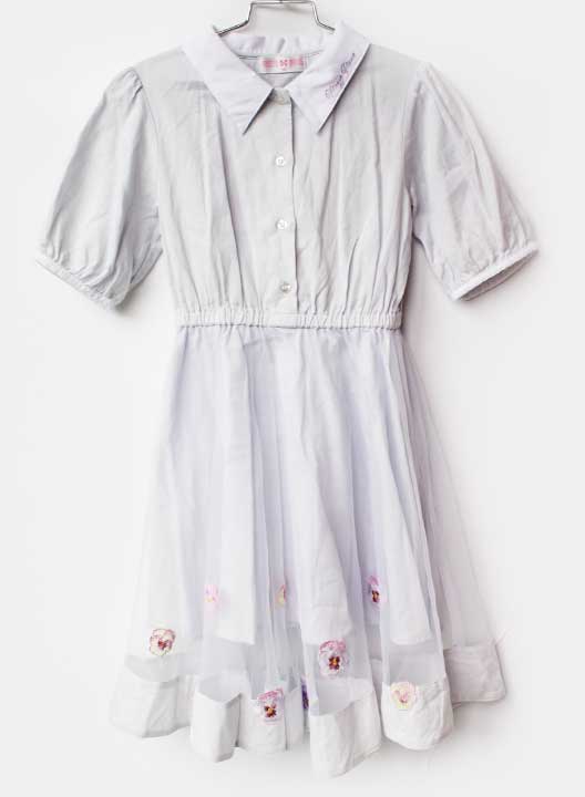 Short Sleeves - メゾピアノ 半袖ワンピース 130cm キッズ 女児 薄グレー【中古】★