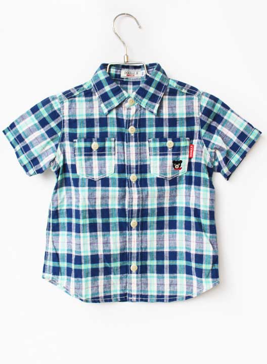 Short Sleeves - ミキハウスダブルビー 半袖シャツ 100cm キッズ 男児 ブルー【中古】【新入荷!】★