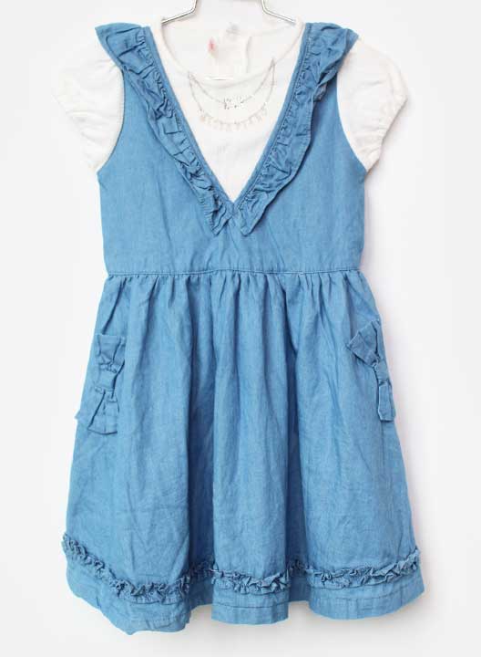 Short Sleeves - メゾピアノ 半袖ワンピース 110cm キッズ 女児 白×ブルー【中古】【新入荷!】★