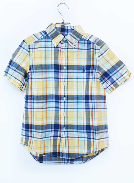 Short Sleeves - ラルフローレン 半袖シャツ 140cm キッズ 男児 黄色×ブルー【中古】【新入荷!】★