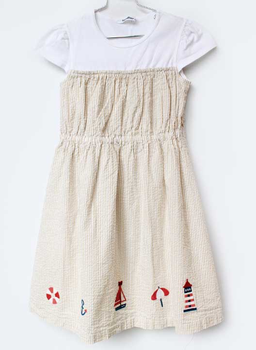 乐天商城 - ファミリア 半袖ワンピース 130cm キッズ 女児 白×ベージュ【中古】【新入荷!】★
