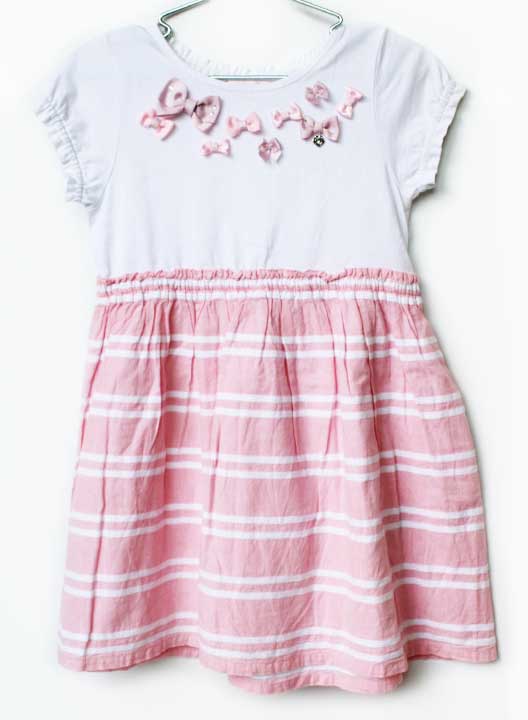 乐天商城 - メゾピアノ 半袖ワンピース 120cm キッズ 女児 白×ピンク【中古】★