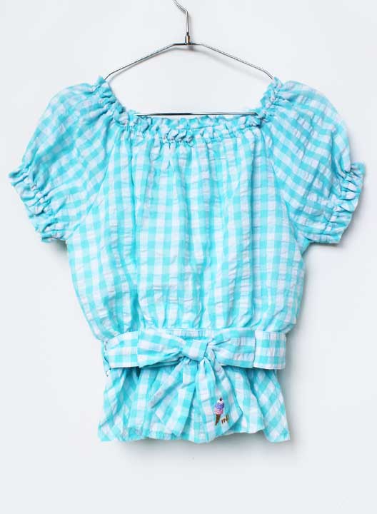 Short Sleeves - メゾピアノ 半袖ブラウス 160cm キッズ 女児 ブルー×白【中古】【新入荷!】★