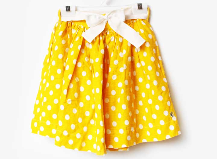Flare Skirt - プチバトー スカート 140cm キッズ 女児 黄色×白【中古】【新入荷!】★