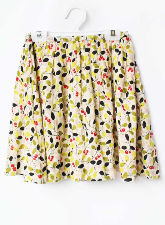Flare Skirt - ボンポワン スカート 140cm キッズ 女児 アイボリー×グリーン系【中古】【新入荷!】★