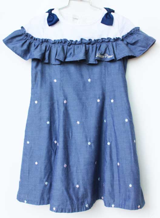 乐天商城 - メゾピアノ 半袖ワンピース 120cm キッズ 女児 白×ブルー【中古】★