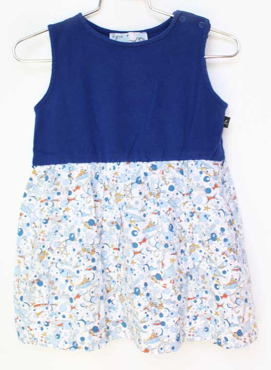 アニエスベー ノースリーブワンピース 90cm(2ans) キッズ 女児 紺×白【中古】★