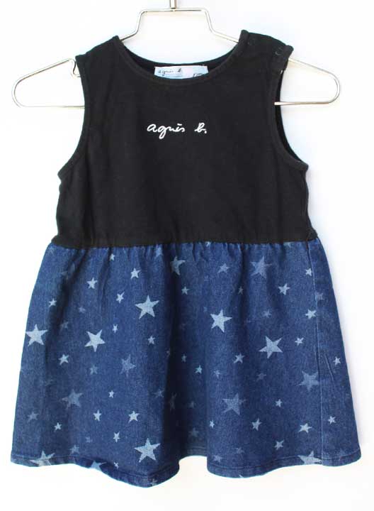 アニエスベー ノースリーブワンピース 80-85cm(18M) キッズ 女児 黒×インディゴブルー【中古】★