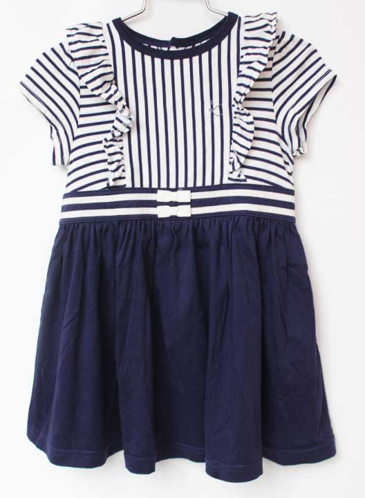 Short Sleeves - 組曲 半袖ワンピース 90cm キッズ 女児 白×紺【中古】【新入荷!】★