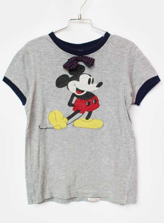 デニムダンガリー ディズニー（ミッキー柄） 半袖Tシャツ レッド 160cm