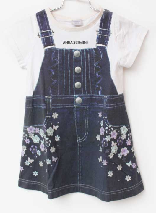 Short Sleeves - アナスイミニ 半袖ワンピース 90cm キッズ 女児 白×紺【中古】【新入荷!】★