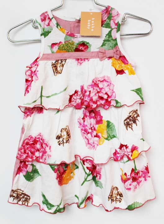 ハッカベビー ノースリーブワンピース 80cm キッズ 女児 白×ピンク【新品 未使用品】★