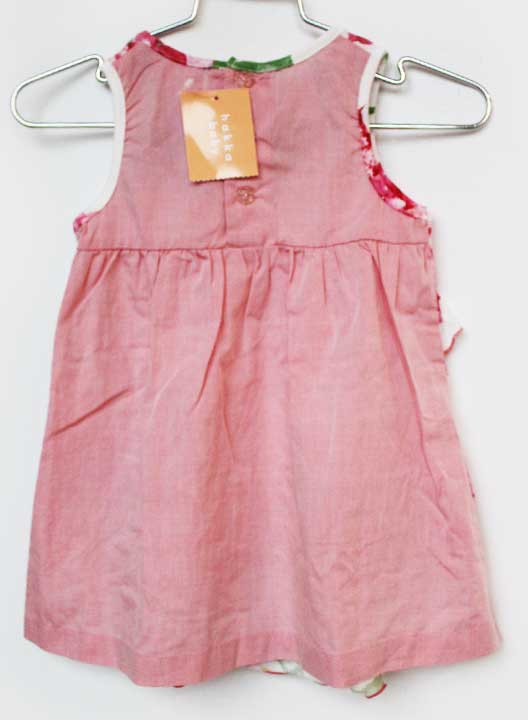 ハッカベビー ノースリーブワンピース 80cm キッズ 女児 白×ピンク【新品 未使用品】★