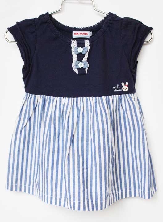 ミキハウス 半袖ワンピース 80cm キッズ 女児 紺×白【中古】【新入荷!】★