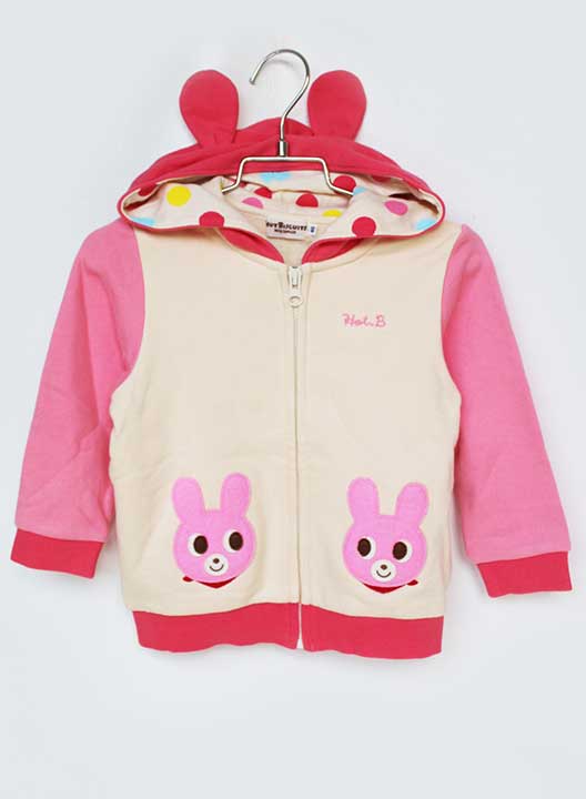 ミキハウス ホットビスケッツ パーカー 90cm キッズ 女児 クリーム色×ピンク【中古】【新入荷!】★