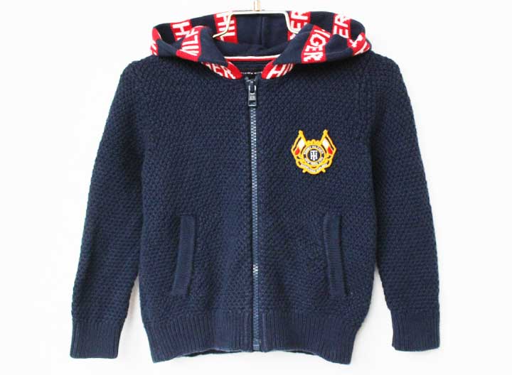 トミーヒルフィガー ニットパーカー 92cm キッズ 男児 女児 紺【中古】★