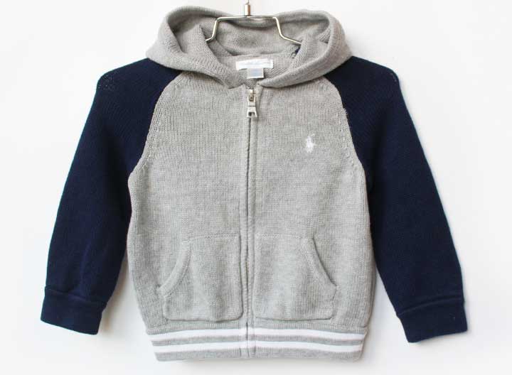 ラルフローレン ニットパーカー 85cm キッズ 男児 女児 グレー×紺【中古】【新入荷...