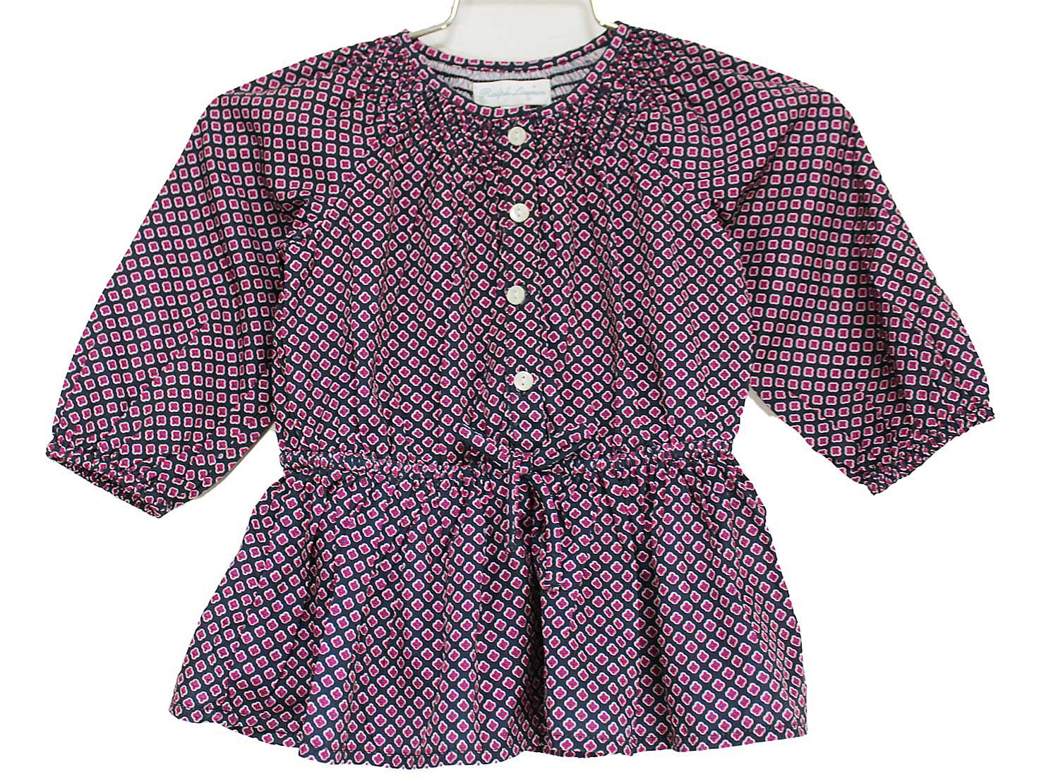 【値下げ!】[ラルフローレン/Ralph Lauren]70cm 長袖ブラウス 濃紺×ピンク【中古】子供服 キッズ kids ベビー服 baby 女の子 春秋 121132 tops