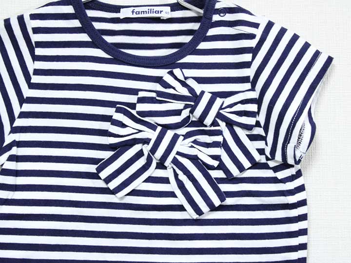 ファミリア 半袖カットソー 90cm キッズ 女児 紺×白【中古】【新入荷!】『