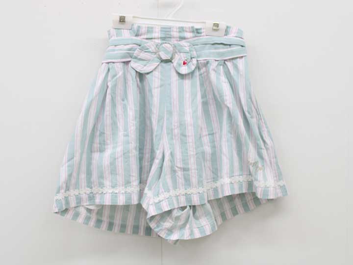 メゾピアノ キュロット 150cm キッズ 女児 ミントグリーン×白×ピンク【中古】【新入荷!】■