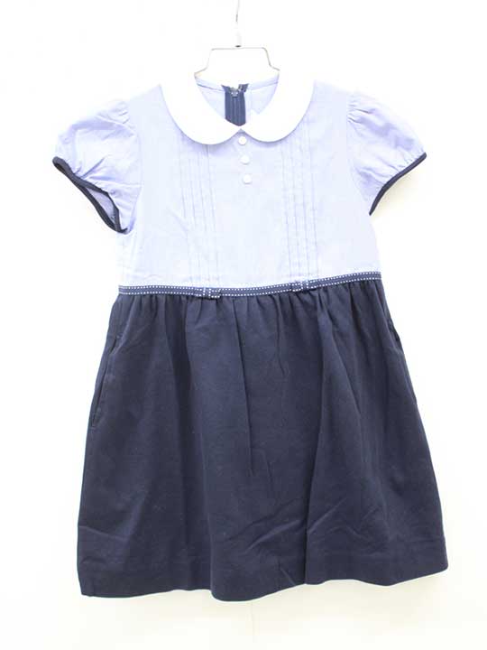 Rakuten - パールボン 半袖ワンピース 120cm キッズ 女児 水色×濃紺 お受験 お稽古【中古】■