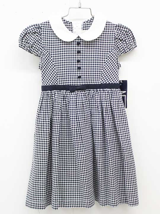 Short Sleeves - アートレターN 半袖ワンピース 110cm キッズ 女児 白×濃紺 お受験 お稽古【新品 未使用品】■