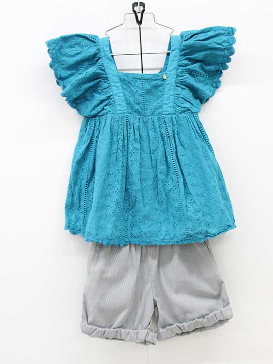 アナスイミニ ブラウス×ショートパンツセット 130cm キッズ 女児 ターコイズブルー×グレー【中古】【新入荷 】■