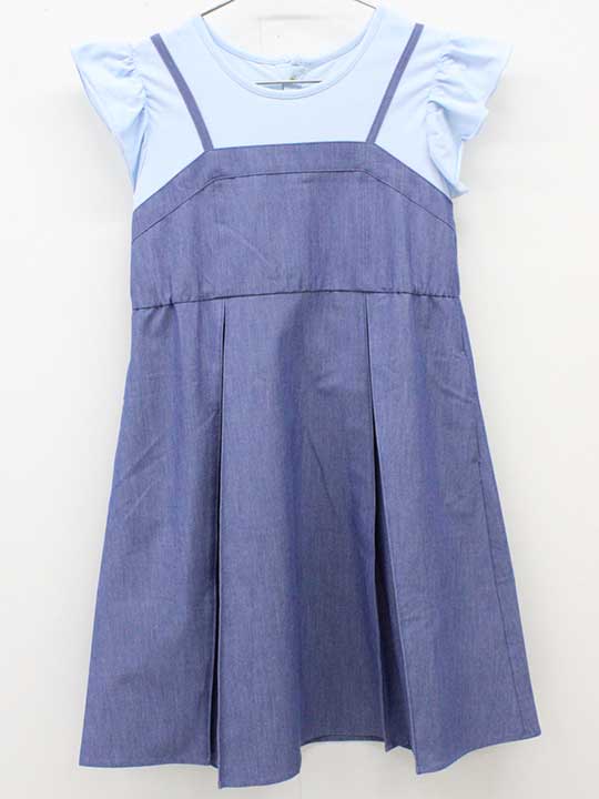 ベベ ノースリーブワンピース 150cm キッズ 女児 水色×インディゴ【中古】【新入荷!】■