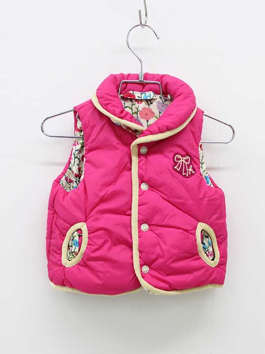 【新規SALE!】ハッカ 中綿ベスト 80cm位 キッズ 女児 ピンク 白【中古】■
