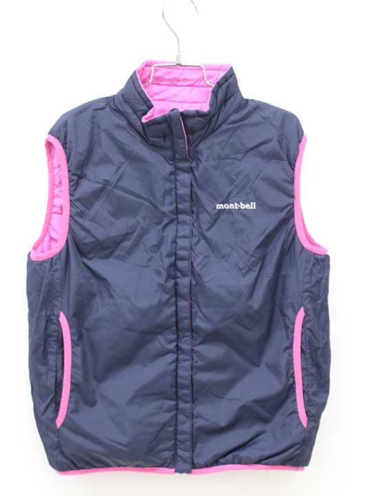 モンベル リバーシブルサーマラップベスト 140cm キッズ 男児 女児 濃紺 グレー【中古】■