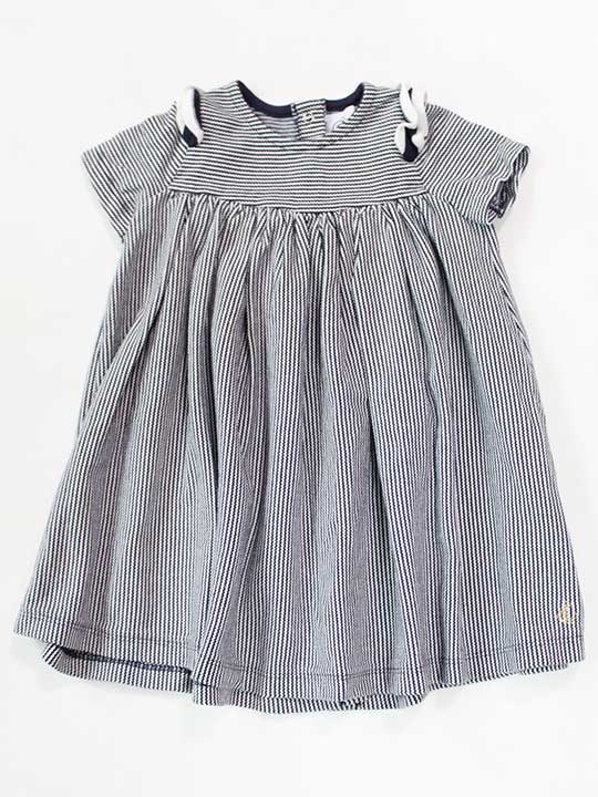 ☆プチバトー/PETIT BATEAU☆81cm 半袖ワンピース 紺×白 【中古】子供服 キッズ kids ベビー服 baby 女の子 夏 035032 onepi