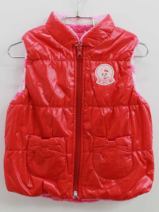 ミキハウス 中綿ベスト 90cm キッズ 女児 赤×ピンク【中古】《