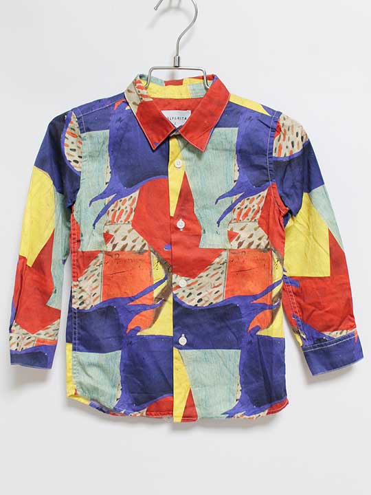 ウルフ＆リタ 長袖シャツ 90cm キッズ 男児 女児 オレンジ×紺【中古】‡