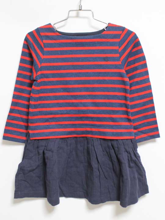 プチバトー 長袖ワンピース 104cm キッズ 女児 紺×赤【中古】【新入荷!】‡