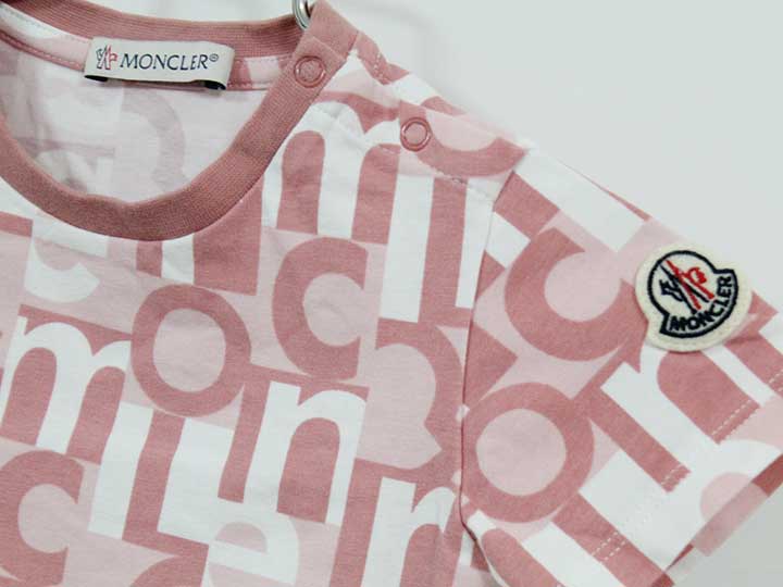 【Fashion THE SALE!】モンクレール 半袖Tシャツ 80cm キッズ 男児 女児 ピンク×白【中古】‡