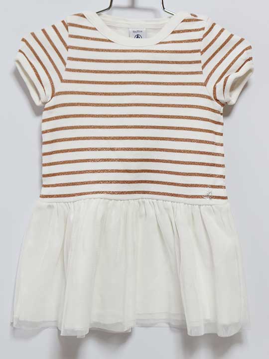 ‡プチバトー/PETIT BATEAU‡81cm 半袖ワンピース 白×ゴールド ボーダー【中古】子供服 キッズ kids ベビー服 baby 女の子 夏 716022 onepi