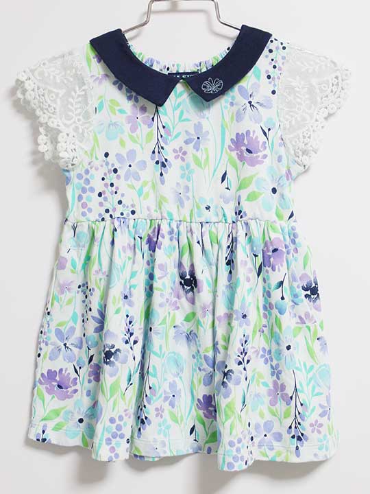 ‡アナスイミニ/ANNA SUI mini‡90cm 半袖ワンピース ブルー×紫【中古】子供服 キッズ kids ベビー服 baby 女の子 夏 514032 onepi