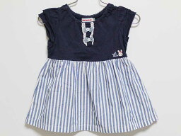 ‡ミキハウス/mikihouse‡80cm 半袖ワンピース 紺×白【中古】子供服 キッズ kids ベビー服 baby 女の子 夏 524032 onepi