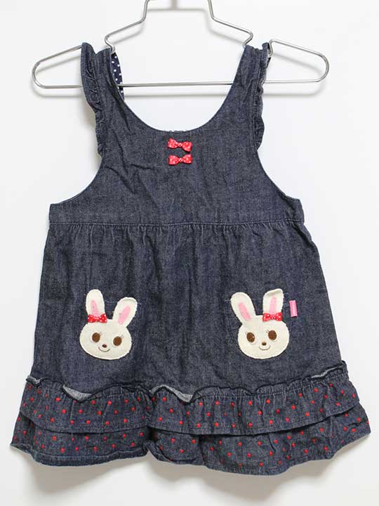 【楽天スーパーSALE!】現行‡ミキハウス/mikihouse‡90cm ジャンパースカート インディゴ【中古】子供服 キッズ kids ベビー服 baby 女の子 春秋 509032 onepi