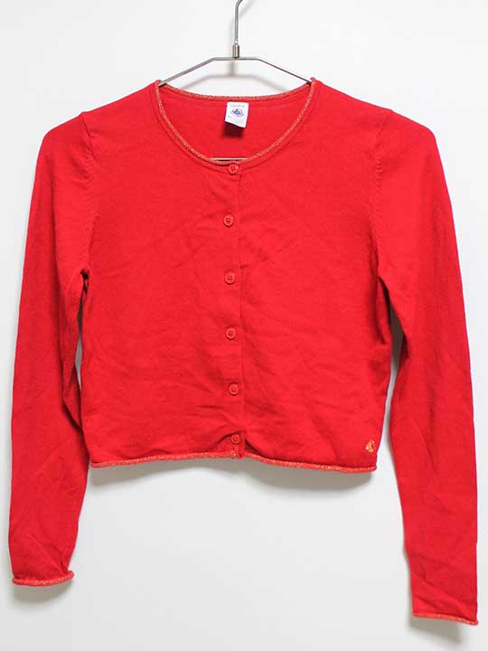‡プチバトー/PETIT BATEAU‡152cm カーディガン 赤【中古】子供服 キッズ kids ジュニア 女の子 秋冬 to..