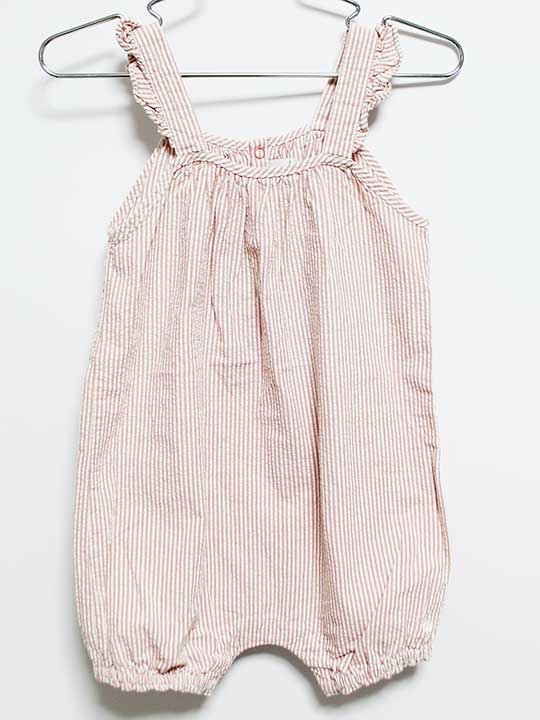 【SALE!】‡プチバトー/PETIT BATEAU‡81cm ノースリーブショートオール/カバーオール/ロンパース 茶色×白【中古】子供服 キッズ kids ベビー服 baby 女の子 春夏 onepi 522052