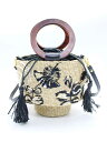 ◇ARANAZ/アラナス◇巾着刺しゅうカゴバッグ/2way/ハンドバッグ/ショルダーバッグ/フリンジ/BAG/鞄 ベージュ×ブラック レディース【中古】夏 51...