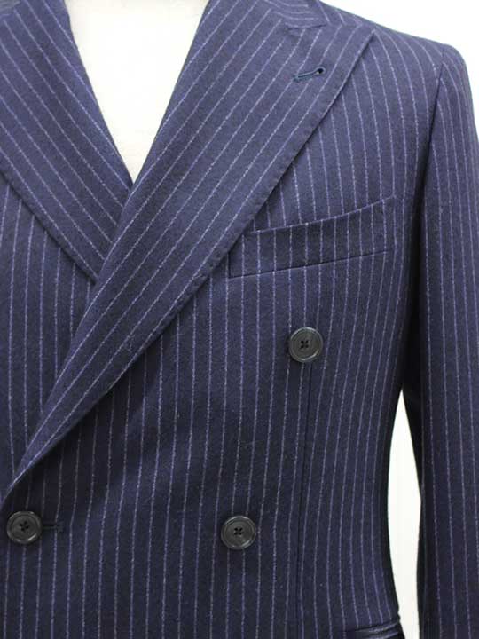 【SALE】◇TAGLIATORE Brilla per il gusto/タリアトーレブリッラペルイルグースト◇ダブルボタンストライプウールスーツ/背抜き/袖裏地有/ワンタック/ビジネス/長袖 ネイビー/紺 メンズ 44R【中古】春秋 biz 103052