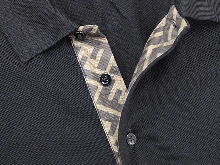 ◇FENDI/フェンディ◇ブラックピケポロシャツ/ポイントズッカ柄/半袖 ブラック/黒 メンズ L【中古】春夏 703052