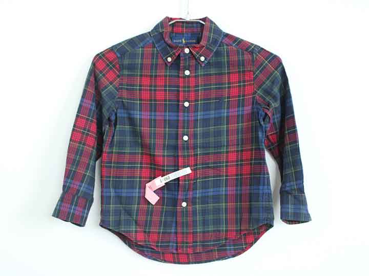 【SALE!】†ラルフローレン/Ralph Lauren†110cm(4) 長袖シャツ 深緑×赤【中古】子供服 キッズ kids 男の子 女の子 春秋冬 tops 609042