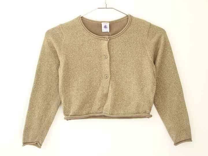 【SALE!】†プチバトー/PETIT BATEAU†110cm(5a) カーディガン ゴールド×グレージュ【中古】子供服 キッズ kids 女の子 春秋冬 tops 520142