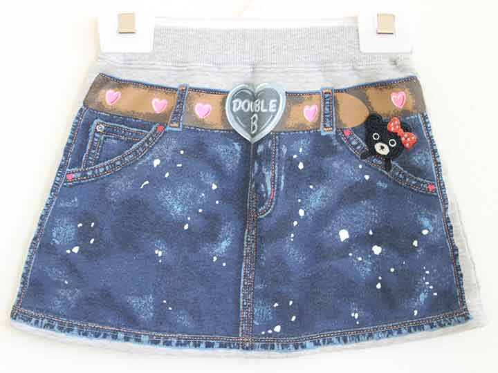 【SALE!】†ミキハウスダブルB/MIKIHOUSE DOUBLE.B†110cm スカート青×グレー【中古】子供服 キッズ kids 女の子 春夏秋 bottoms 122052