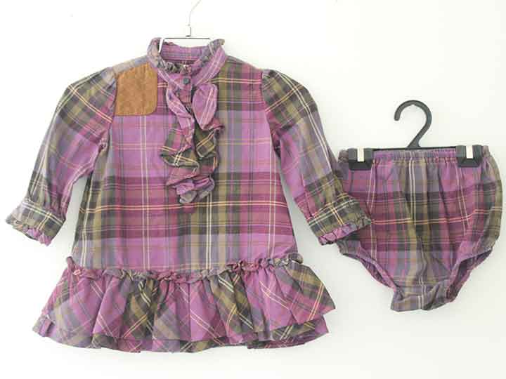 ラルフローレン 長袖ワンピース 70cm キッズ 女児 紫×カーキ【中古】†