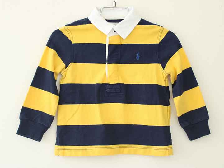 ラルフローレン ラガーシャツ 85cm キッズ 男児 紺×黄【中古】†