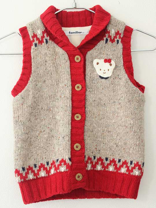 ファミリア ベスト 100cm キッズ 女児 茶×赤【中古】†